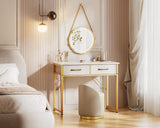 Casaottima 32 Inch Small Dressing Vanity Desk with 2 Drawers & Headphone Hook, Makeup Vanity Desk for Bedroom Without Mirror,Modern Space-Saving Design for Small Spaces White-Gold Casaottima