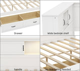 Merax Full Size Corner Bed Frames with Storage Drawers, USB Port, Led Downlight Headboard & Bookcase, Wooden L-Shaped Captain Daybed for Small Room, Bedroom, Guest Room, kids'Room, White Merax