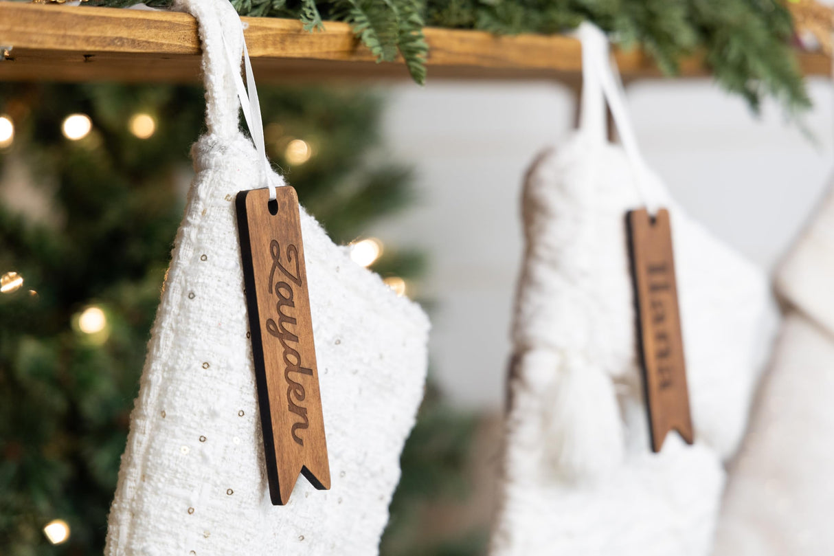 Small Christmas Stocking Tags | Engraved Stocking Name Tags | Personalized Stocking Tags | Family Name Tags Wooden | Stocking Gift Tag WoodArtSupply