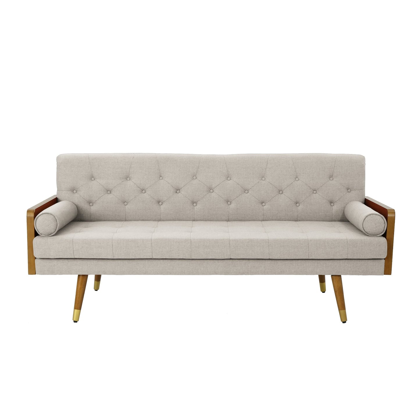 Christopher Knight Home Aidan Mid Century Modern Tufted Fabric Sofa, Beige - WoodArtSupply