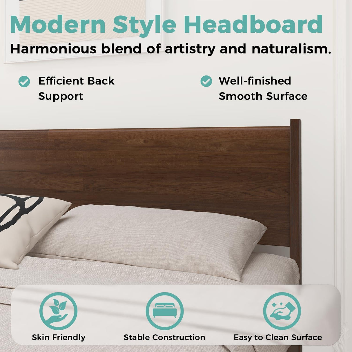 MORDEER Queen Size Bed Frame with Farmhouse Headboard, Malaysian Oak Queen Bed Frame No Box Spring Needed, Platform Bedframe with 12 Slats Support, Easy Assembly, Antique Espresso MORDEER