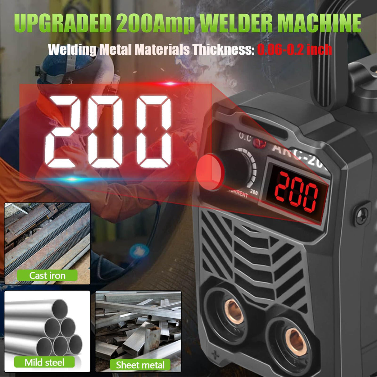 Hpoouo 200Amp 20PCS Rods Stick Welder, Super MINI Portable Welding Machine, IGBT Inverter Welder Machine 110V with Hot Start Arc Force Anti-Stick, for 1/16"-1/8" Rod ARC Welder, 2 Chip Hammers (Black) Hpoouo
