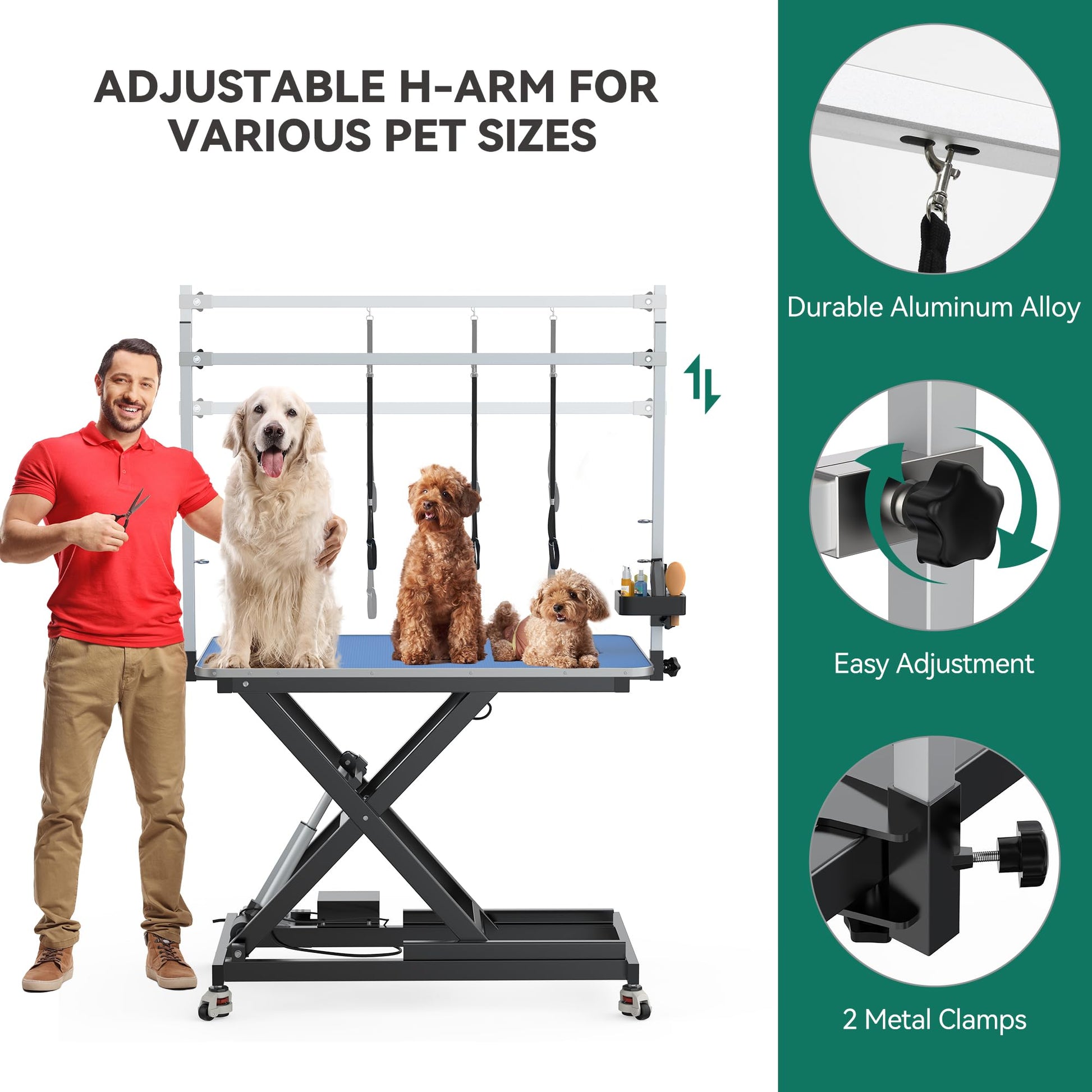 YITAHOME 49" Professional Electric Dog Grooming Table w/Leveling Wheels Heavy Duty Pet Grooming Table for Dogs at Home, w/Aluminum Large Dog Grooming Station, Anti Slip Tabletop & Tool Organi - WoodArtSupply