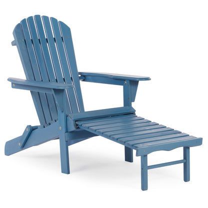 Wooden Folding Adirondack Chair with Ottoman, Pre-Assembled Backrest and Seat Board, Lounge Chair for Outdoor Patio Garden Lawn Backyard Firepit Deck Pool Beach