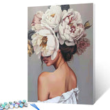 Tucocoo Fashion Girl with Flowers on Head Paint by Numbers for Adults Modern Art Style Figure Lady Painting by Numbers for Adults Beginner Acrylic Oil Painting Set Without Frame-16''Wx20''H Tucocoo