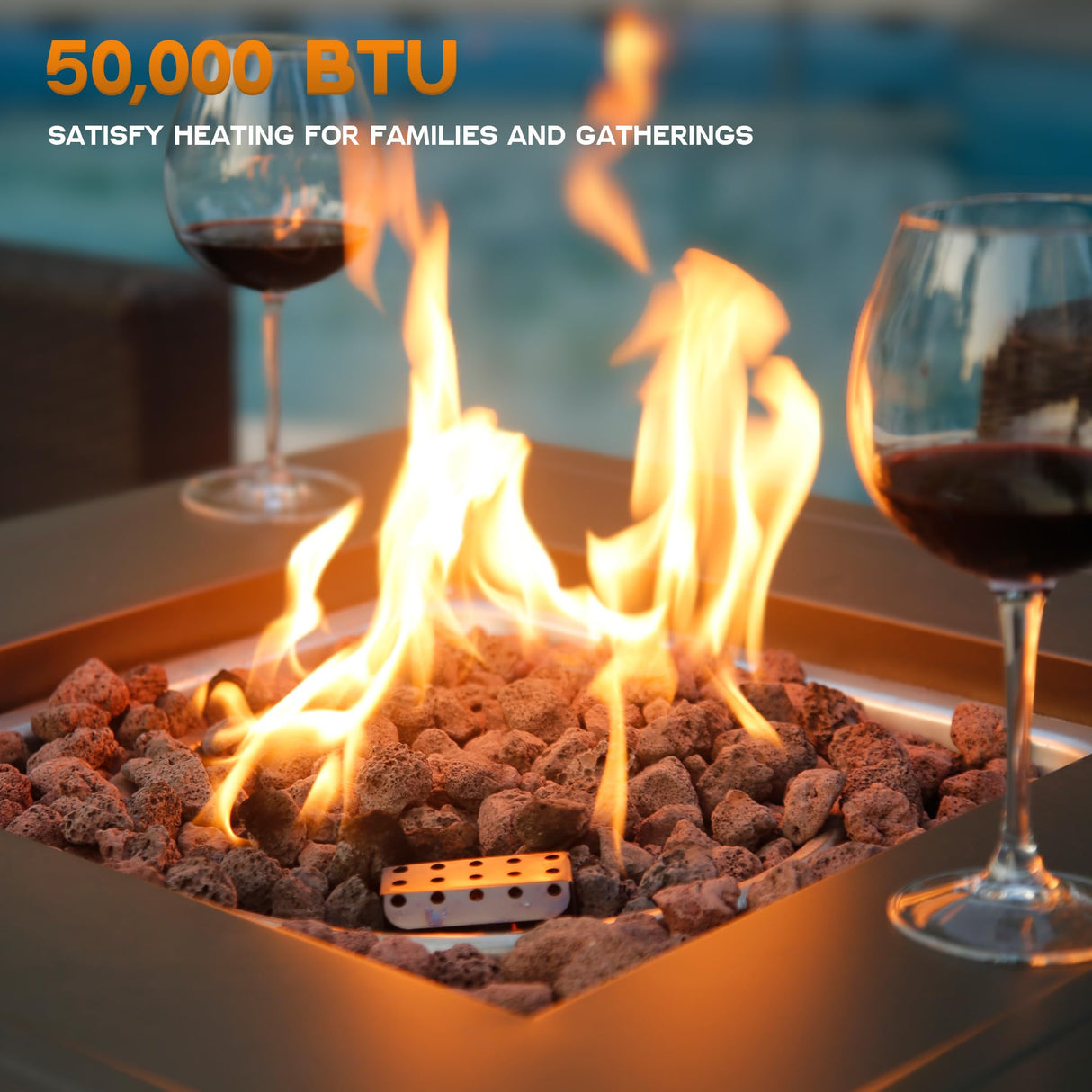 BALI OUTDOORS 50,000 BTU Propane Fire Pit Outdoor, 28 inch Propane Fire Pit Table Square, Gas Firepits for Outside Patio, Garden, Backyard BALI OUTDOORS