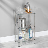 mDesign Metal/Glass 3-Tier Storage Tower, Narrow Shelving Display Unit, Open Glass Shelves; Multi-Use Stand for Living Room, Bathroom, Home Office, Hallway, Bedroom Organization - Chrome/Clear mDesign