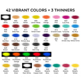 Airbrush Paint, ARTME 42 Colors with 3 Thinner, Ready to Spray, Opaque & Water Based Acrylic Airbrush Paint Set Including Metallic & Neon Colors, Premium Air brush Paints for Metal, Models, Plastic, Canvas, and Wood ARTME