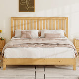LUXOAK Rustic Pine Full Size Solid Wood Platform Bed Frame with Elegant Slat Headboard LUXOAK