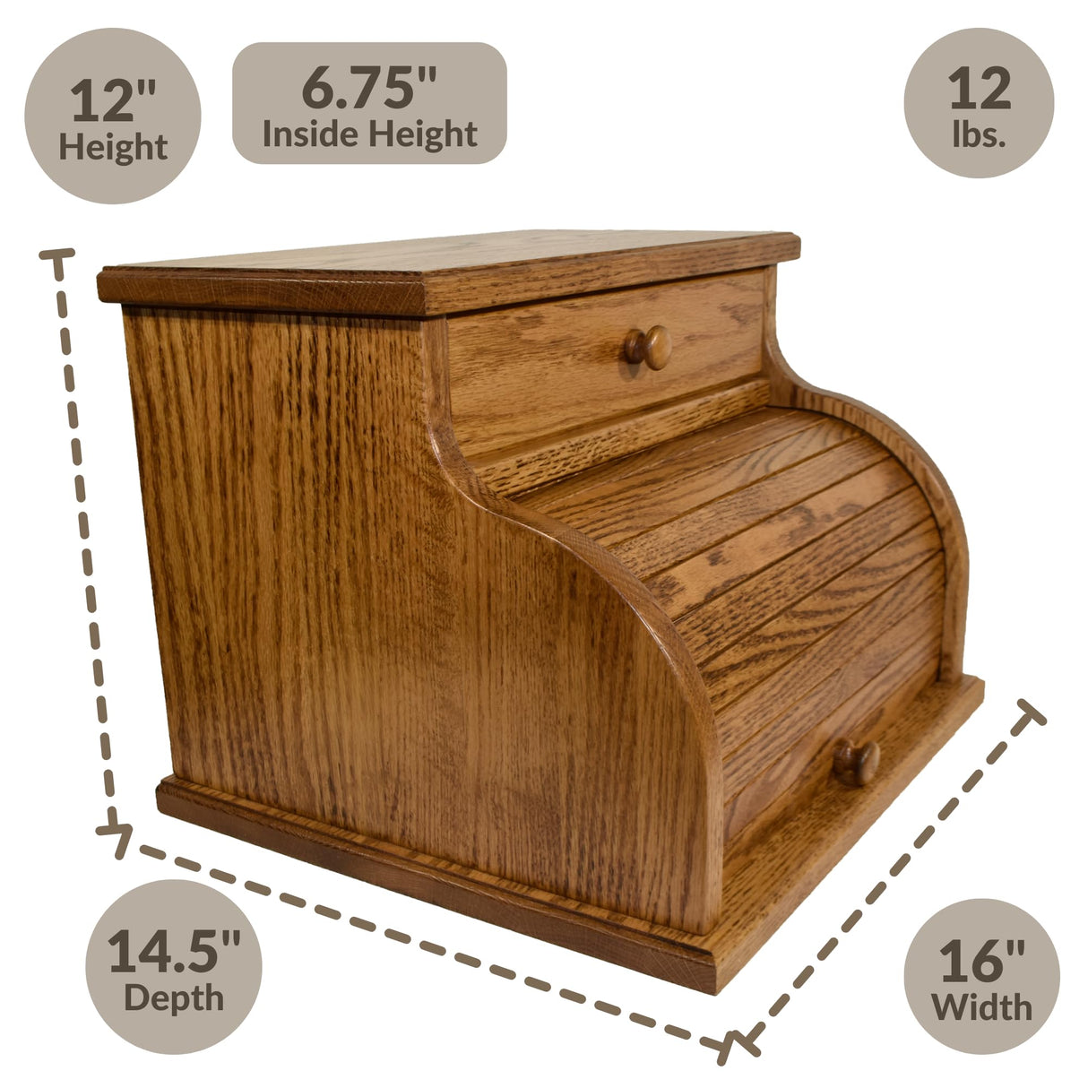 DutchCrafters Amish USA Made Solid Wood Countertop Bread Box with Drawer, Bread Holder for Kitchen Counter, Large Bread Box for Kitchen Countertop (Oak - Medium Walnut) DutchCrafters