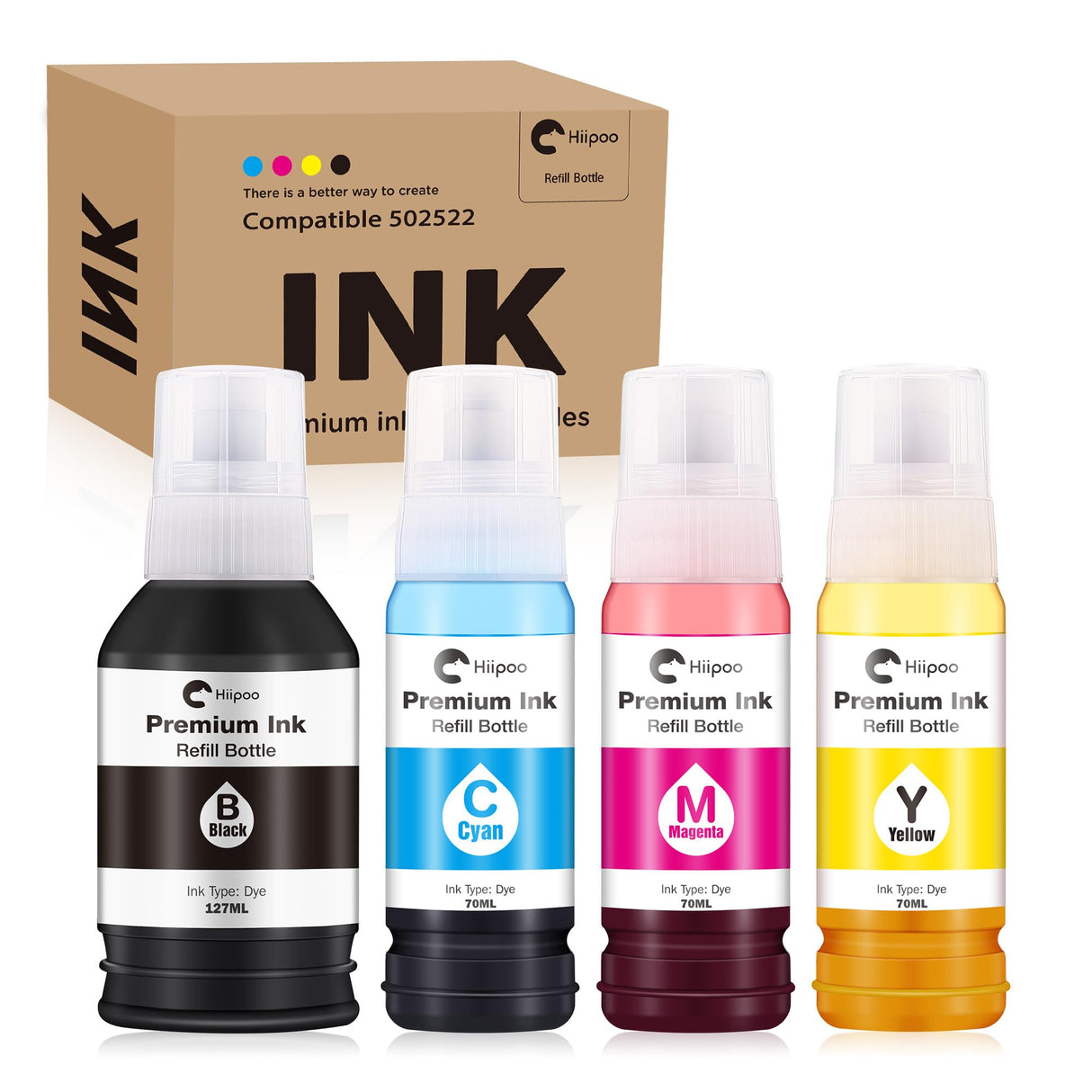 Hiipoo Compatible Refill Ink Bottle Replacement for Epson 502 (Not for Sublimation) for ET-2750 ET2720 ET-2803 ET-2800 ET-3750 ET-4750 ET-3760 ET-4760 ET-2850 ET-4800 ET-3700 ET-15000 Printer Hiipoo