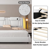 Keyluv Adjustable LED Upholstered Platform Bed Frame with Curved Design and No Box Spring Keyluv