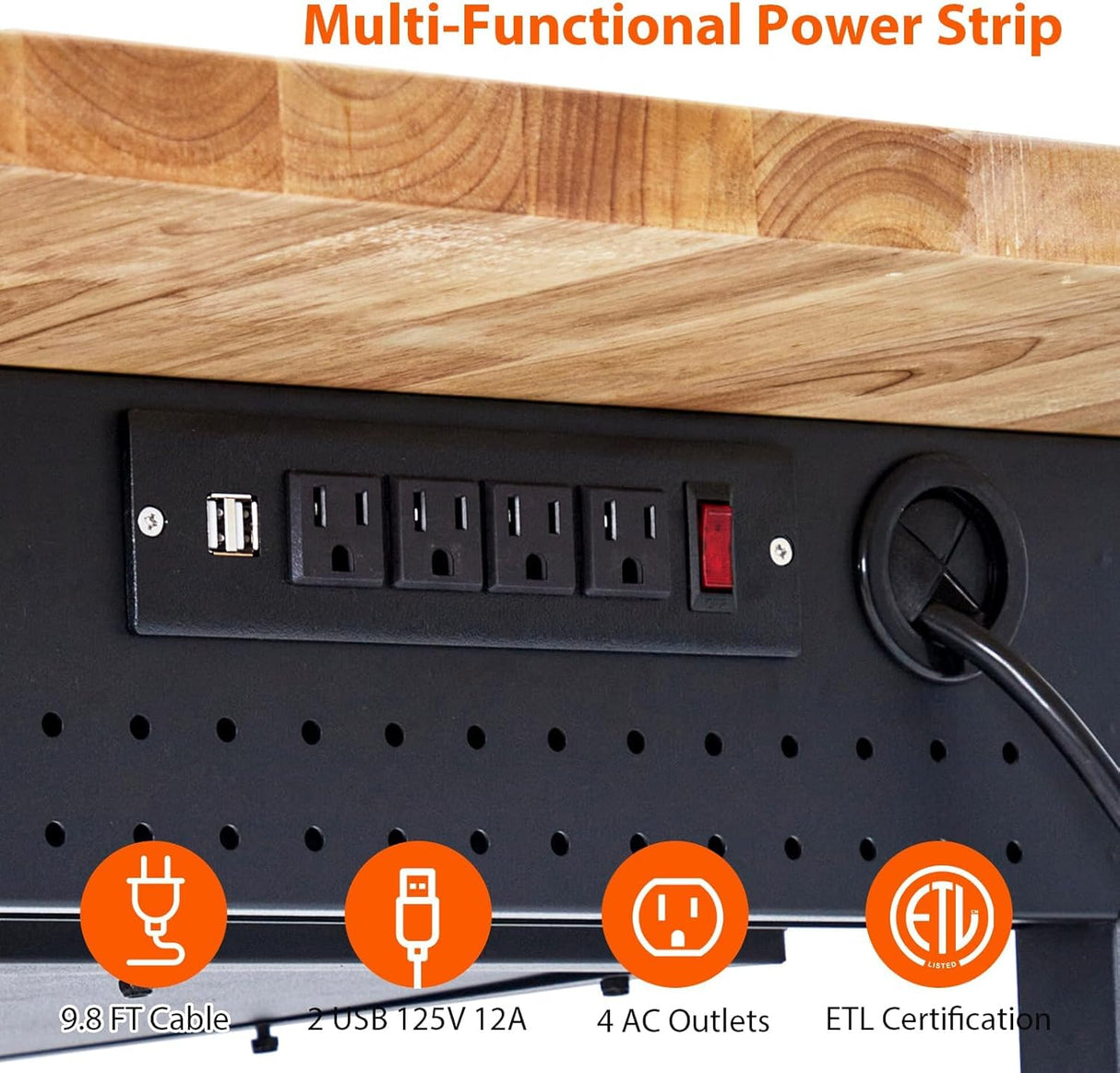 Workbench 60" x 22" Adjustable Height Worktable - Heavy Duty Rubber Wood Top with Drawer Storage, 2000 Lbs Capacity, Mobile Tool Storage Workstation with Power Outlets & Lockable Wheels Acekool