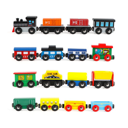 Wondertoys 16 Piece Magnetic Wooden Train Set for Toddlers - Includes Storage Bag and Track Accessories - WoodArtSupply