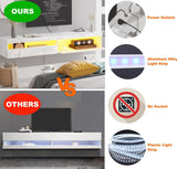 Floating TV Stand Wall Mounted with Power Outlet, Modern Floating Entertainment Center for 80 Inch TV, High Gloss Floating TV Shelf with LED Lights for Living Room, Bedroom, Marble White Doredo