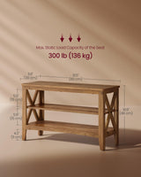 VASAGLE, Entryway Storage Bench, 2-Tier Shoe Rack, 11.8 x 31.5 x 18.9 Inches, Holds up to 300 lb, Farmhouse Style, for Living Room, Bedroom, Honey Brown ULSB053K41 VASAGLE