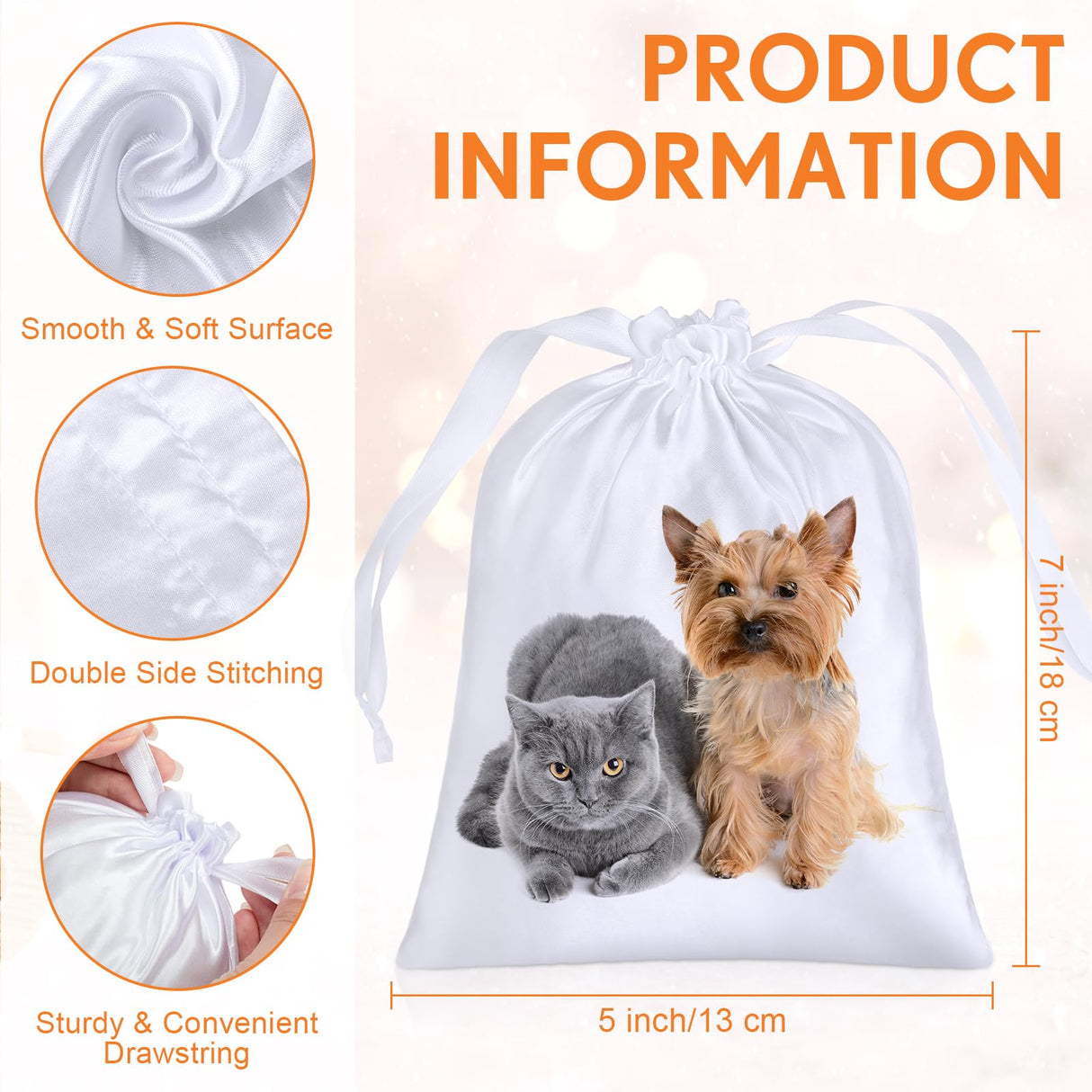 Cosblank 24 Pcs Sublimation Drawstring Bags Blanks 5" x 7" Sublimation Gift Bags Satin Bags Reusable Jewelry Bags Pouches for Goodies Wedding Favor Bags for Baby Shower Birthday DIY (White) Cosblank
