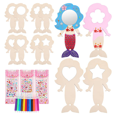TOYANDONA 12 Pack Wooden Mirror Craft for Kids, Decorate Your Own Mermaid Mirror Unfinished Wood Handheld Mirrors Craft DIY Wooden Arts and Crafts to Paint for Activities Party Favors