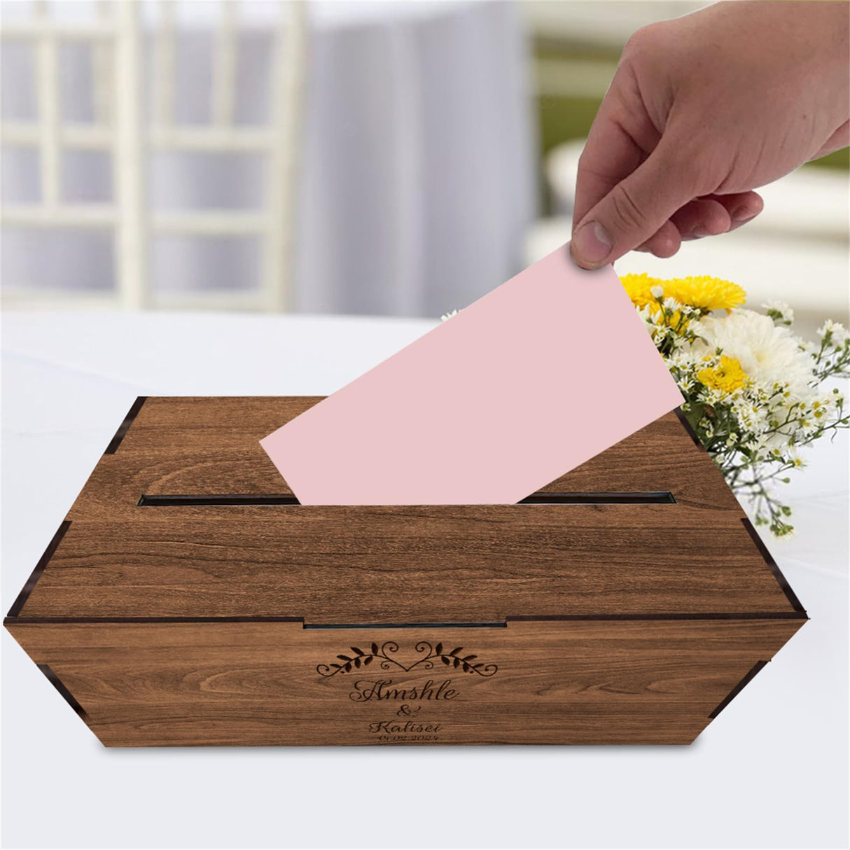 Personalized Wooden Card Box for Wedding Reception Decor Custom Wooden Wedding Card Box Holder with Slot Wedding Money Box Holder with Name and Date Smallduuck
