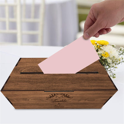 Personalized Wooden Card Box for Wedding Reception Decor Custom Wooden Wedding Card Box Holder with Slot Wedding Money Box Holder with Name and Date - WoodArtSupply