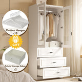 MEISSALIVVE Armoire Wardrobe Closet with 2 Door & 3 Drawers, 74.8" Large Wardrobe Cabinet with Hanging Rod, Freestanding Modern Bedroom Armoire Storage Cabinet, White MEISSALIVVE