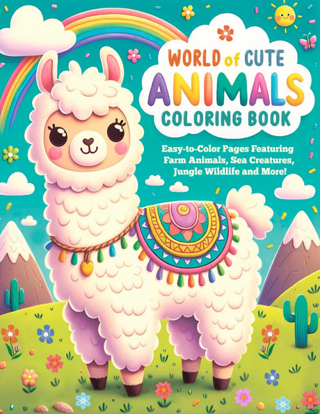 World of Cute Animals Coloring Book for Kids Ages 4-8: Easy-to-Color Pages Featuring Farm Animals, Sea Creatures, Jungle Wildlife and More! WoodArtSupply