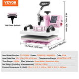 VEVOR 2 in 1 Heat Press Machine with Hat Heat Press, 12x10 T Shirt Press Machine, Professional 360° Swing Away Sublimation Heat Press for T Shirt Hat Cap Pillow Bag Pad (Pink & White) VEVOR