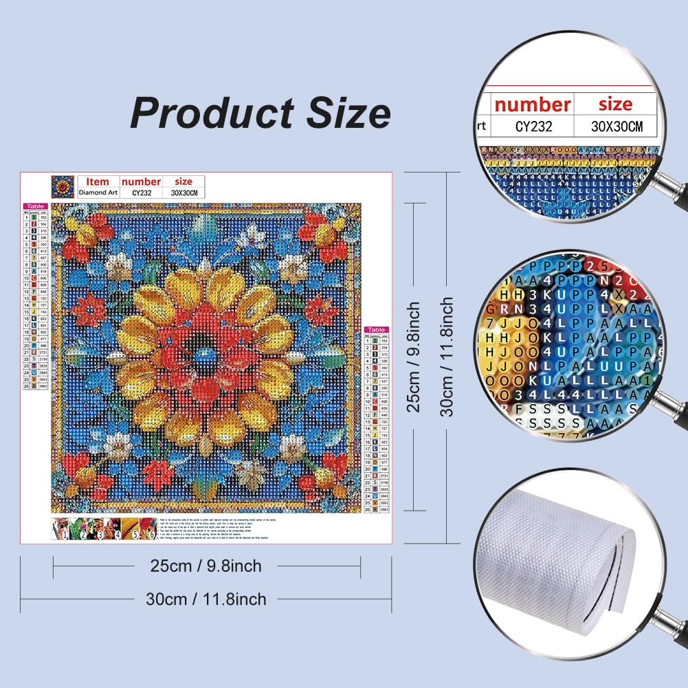 Stalente Diamond Painting Kits for Adults Mandala, 5D DIY Diamond Art Kits for Beginners Round Full Drill Diamond Painting for Home Wall Decoration Gift 12×12inch, Flower Stalente