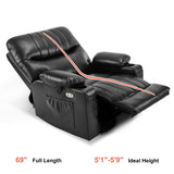 MCombo Oversized Swivel Glider Rocker Power Recliner Chair for Living Room with Heat and Vibration Massage, USB Ports, Cup Holders and Pockets, Faux Leather 7785 (Black) MCombo