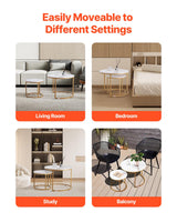 VEVOR Nesting Tables, Coffee Table Set of 2, 23.6 inch Round Coffee Table, Small Coffee Tables Night Stand with Metal Frame, for Living Room, Bedroom, Office (White & Gold) VEVOR