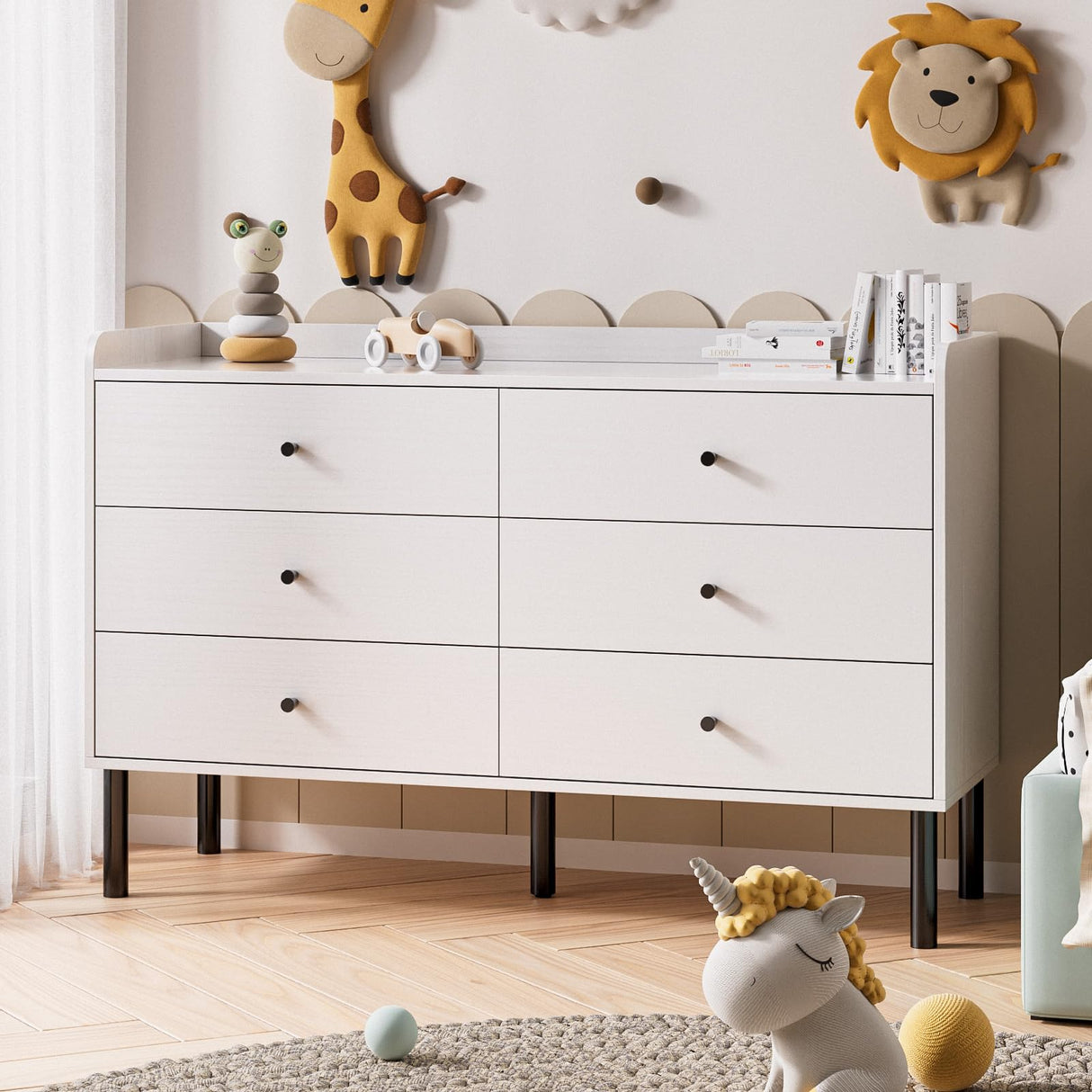 LYNSOM White Dresser for Bedroom, 6 Drawer Dresser with Wide Drawer and Metal Handles, Modern Dressers & Chests of Drawers for Hallway Entryway LYNSOM