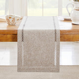 Aoztio Burlap Style Farmhouse Table Runner, 13 x 36 Inch Coffee, Rustic Geometric Hollow Table Runners 36 Inches Long for Dresser Table Everyday Use, 13x36 Inches, Coffee Aoztio