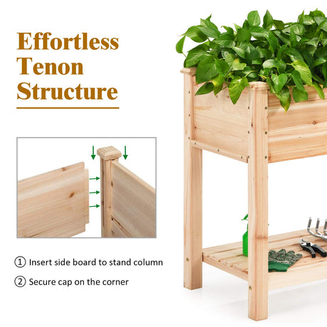 S AFSTAR Raised Garden Bed with Storage Shelf, Elevated Cedar Wood Planter Box with Legs, Outdoor Gardening Planting Bed for Vegetables Flower Herb Grow, Great for Backyard Patio Lawn S AFSTAR