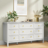 CARPETNAL 9 Drawer White Dresser for Bedroom with Deep Drawers, Large Dressers & Chest of Drawers With Gold Handle, Modern Long Dressers for Closet Bedroom, Living Room (59.25" W x 15.75" D x 30.9" H) CARPETNAL