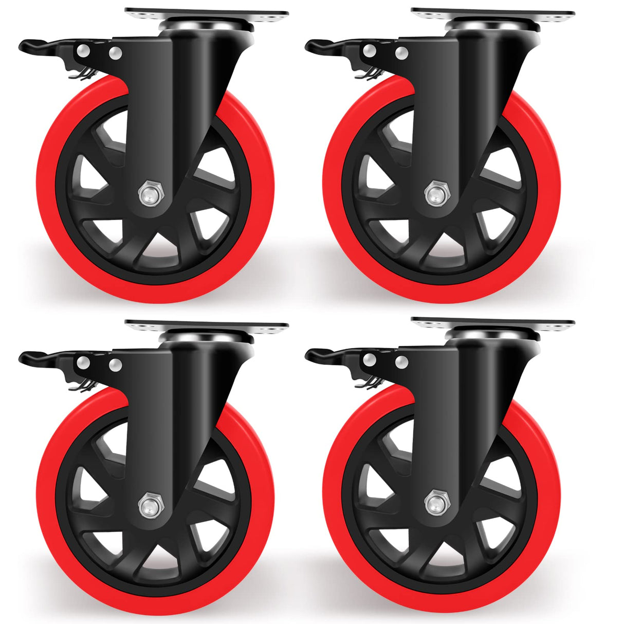 Nefish 6 Inch Heavy Duty Caster Wheels, Industrial Casters Set of 4, Locking Industrial Swivel Top Plate Casters 2600 Lbs, 360 Degree Industrial Grade Casters for Industrial, Furniture, Equipment Nefish