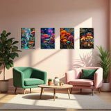 obterie 4 Pack Framed Paint by Numbers Kit for Adults Beginner Canvas Painting by Numbers for Adults Mushroom Easy Adult Paint by Number Kits with Frame Forest Watercolor Painting by Number 8x12 Inch obterie