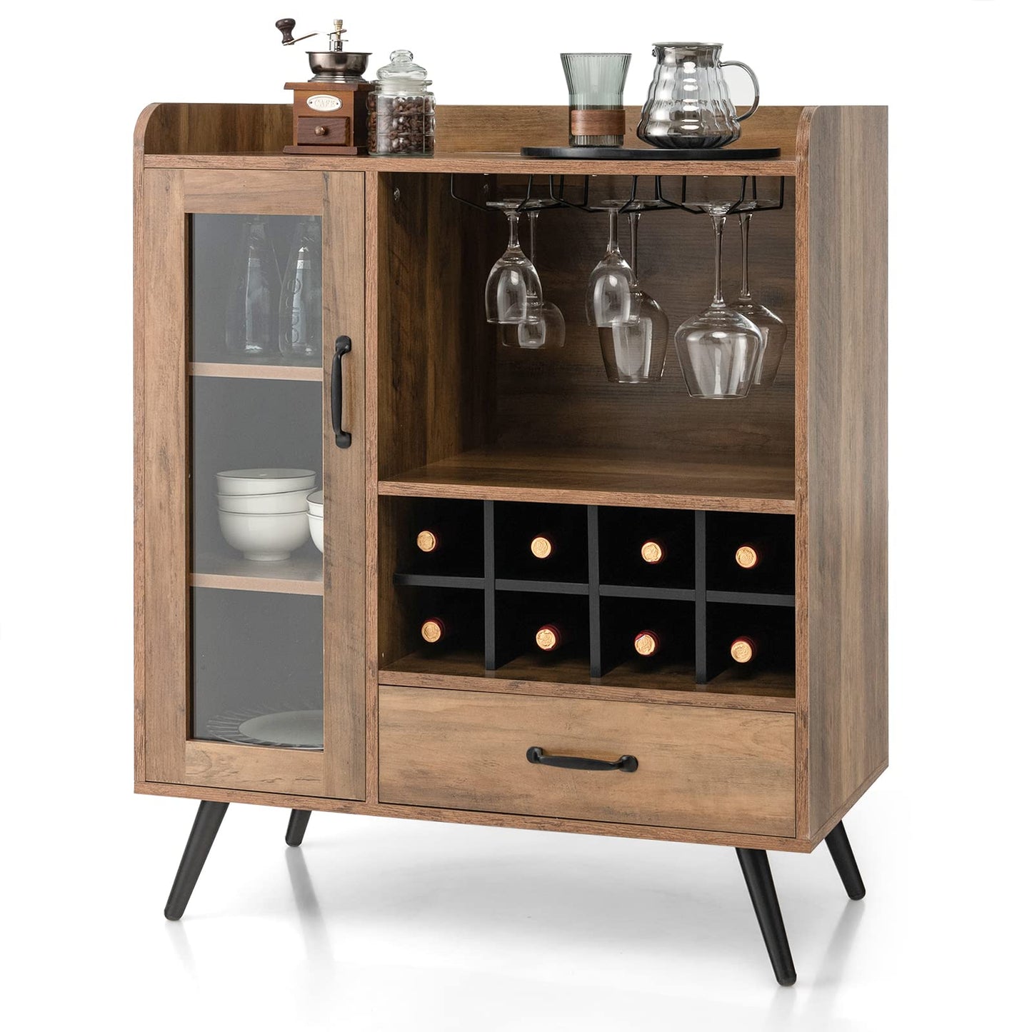 Giantex Bar Cabinet with Wine Rack, Coffee Bar Buffet Cabinet with Storage, Drawer, Glass Holder, Cupboard Wood Sideboard for Wine Bottle, Liquor, Farmhouse Kitchen Dining Room Furniture - WoodArtSupply