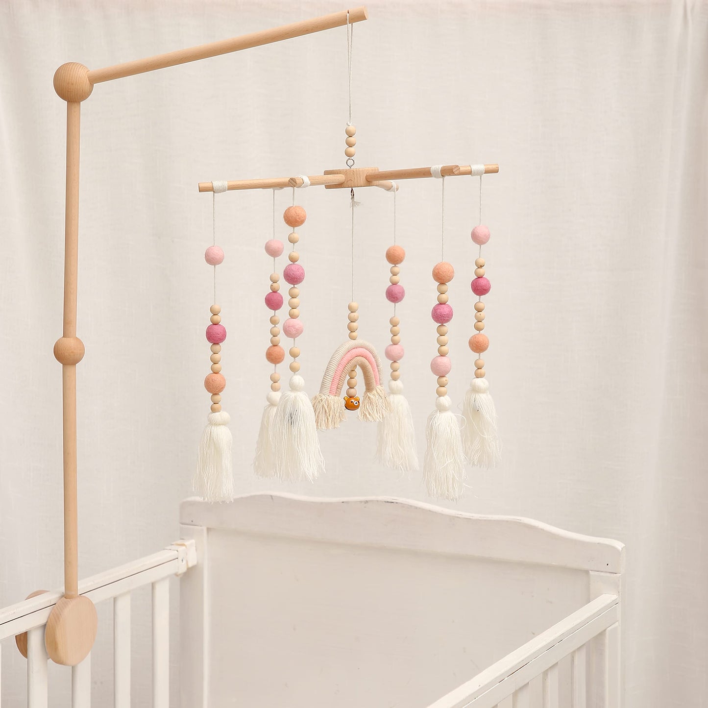 Baby Crib Mobile Arm,HBM Wooden Mobile Arm for Crib Mobile Hanger for Crib Baby Girl Nursery Decor