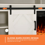 WAMPAT Fireplace TV Stand for TVs Up to 85 Inch, Farmhouse Wood Highboy Electric Fireplace Entertainment Center with Open Storage 2 Heating Mode and 5 Brightness for Living Room, Antique White WAMPAT