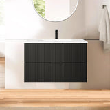 JINDOLI 36 Inch Bathroom Vanity Cabinet with Sink Black Wall Mounted Bathroom Vanities with Ceramic Sink Floating Fluted Sink Vanity with Drawers,Modern JINDOLI