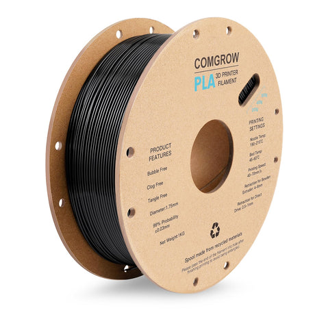 Comgrow PLA 3D Printer Filament, 3D Printer PLA Filament 1.75mm, Dimensional Accuracy +/- 0.02 mm, 1KG Spool PLA Black Comgrow