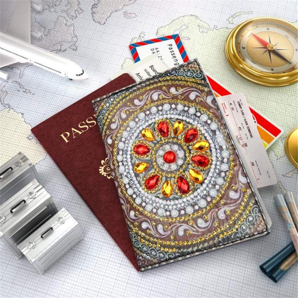 2 Pieces Diamond Painting Leather Passport Holder, DIY Special Shaped Crystal Painting Travel Passport Protective Cover for Boarding Pass, ID Card, Driver's License-20X14CM (AA083-AA221) Vocttaiy