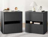 Dripex Fluted Nightstand with 2 Drawers, Large Wide Wood Night Stand Bedside Tables for Bedroom, Mid-Century Modern Storage Bed Side Table, End Tables for Living Room Sofa Couch, Black, Set of 2 Dripex