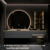 72IN Bathroom Vanities, Modern Bathroom Cabinet with Double Sink, Floating Bathroom Vanity Set with Round Light Mirror & Glass Side Cabinet, Solid Wood Vanity with Extended Makeup Table (White) LUTHXAY