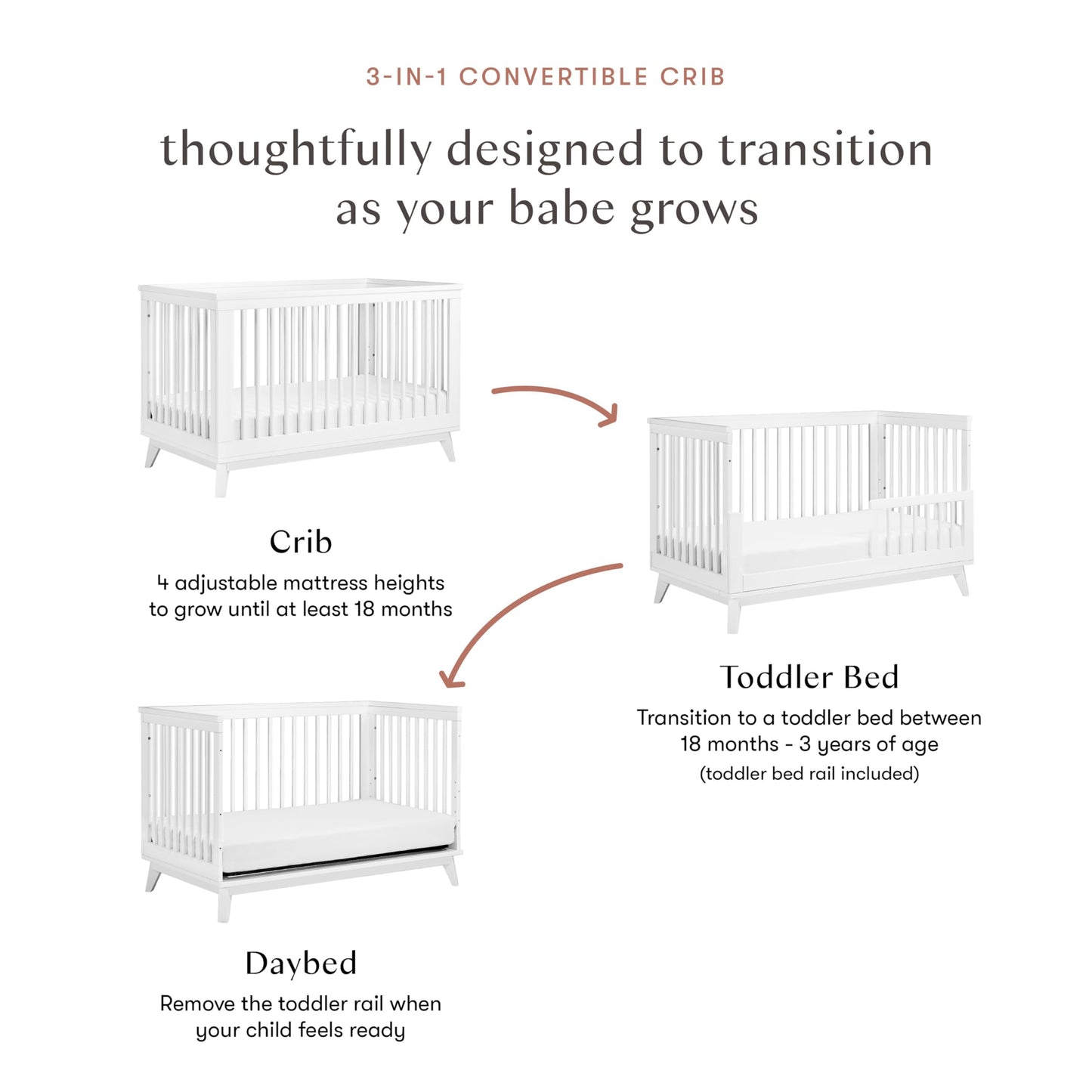 Babyletto Scoot 3-in-1 Convertible Crib with Toddler Bed Conversion Kit in White, Greenguard Gold Certified