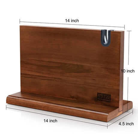 HOSHANHO Magnetic Knife Block 14 x 10 Inches, Double Sided Magnetic Knife Holder Rack for Kitchen Counter, Acacia Wood Magnetic Knife Storage Stand with Knife Sharpener HOSHANHO