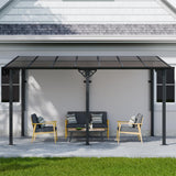 EBE 14' x 10' Gazebo, Hardtop Lean to Gazebo with Sloped Roof, Large Wall Mounted Gazebo Pergola, Metal Awning for Patio, Decks, Backyard EBE