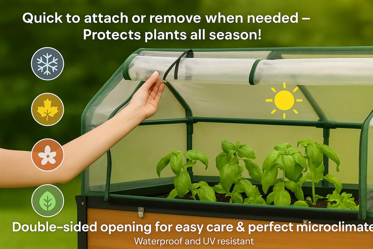 GOJ Raised Garden Bed Wood 48x24x32 inch with Greenhouse & Lockable Wheels - Elevated Wood Planter Box for Outdoors Vegetable Flower Bed Herb Planter - 400 lbs Capacity GOJ YOUR GARDEN, OUR PASSION