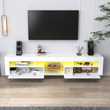 SIKHST Floating LED TV Stand for 85 Inch TV with Glass Shelves and Cabinet, 71 Inch Wall Mounted Modern Entertainment Center Media Console with Storage,White SIKHST