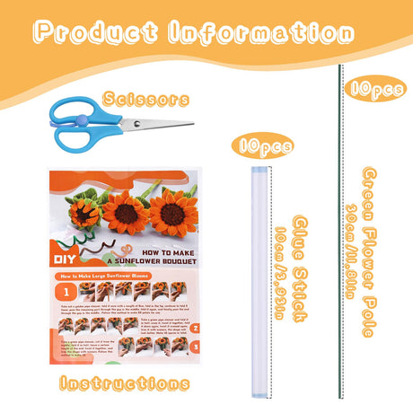 UzecPk 430PCS Pipe Cleaners for Crafts, Pipe Cleaner Sunflower Kit, Pipe Cleaner Craft Sunflowers Kit with Instructions, 3 Colors Pipe Cleaners Set for DIY Art Craft Decorations-5 Flowers UzecPk